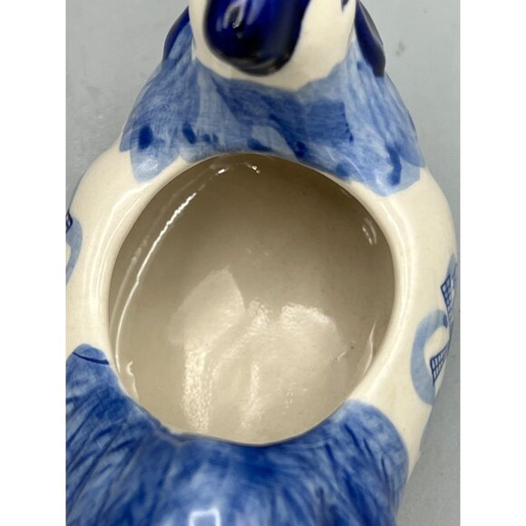 Blue & White Ceramic Dutch Hen Planter 5" Figurine Windmill Design Delft - Picture 9 of 13